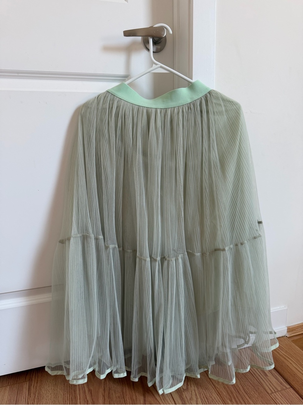Sheer Mint Green Pleated Tulle Midi Skirt